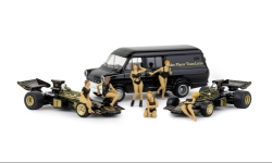 Brekina 22889 - H0 - 3-tlg. Set Lotus 72 mit 2 Formel 1 Wagen und 1 Transporter
